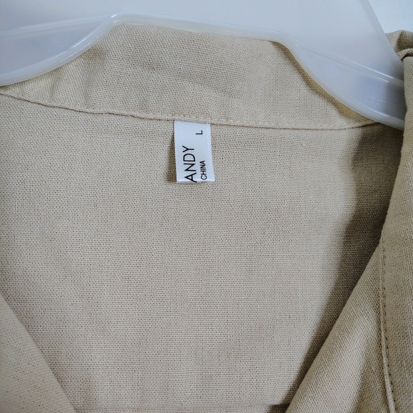 Coofandy Men's Beige Short Sleeve Shirt Linen Blend Sz L Pocket Chest - Picture 3 of 12